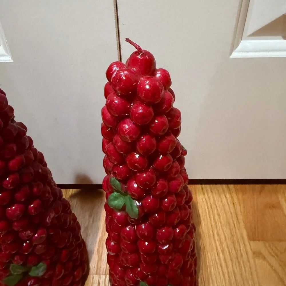 Cranberry Candle Christmas Holiday Decoration Home Decor (Set of 3)